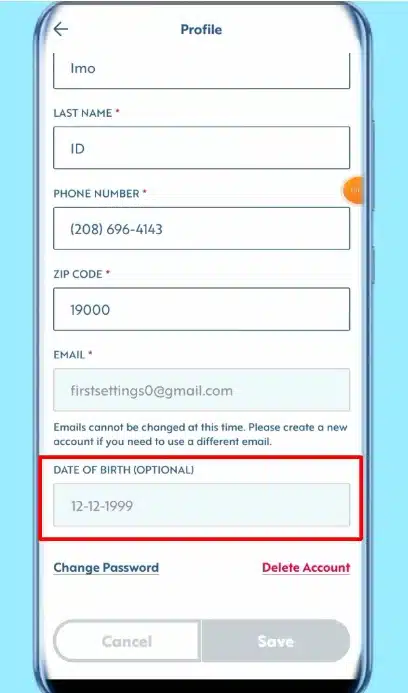 Adding Birthday in Sonic Drive-In App