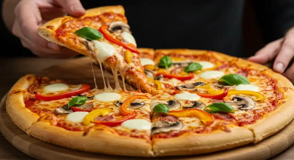 Person taking Pizza slice